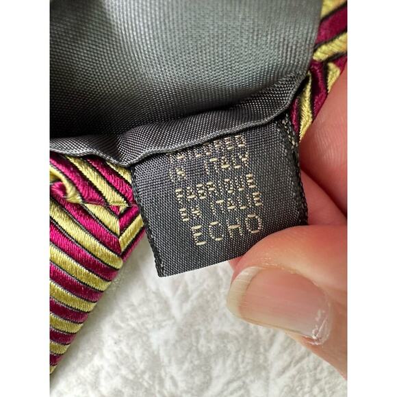 Vintage Echo Repp Tie Red + Gold Tie 100% Silk Tailored in Italy - Picture 6 of 8